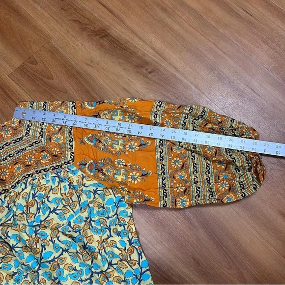 R.Vivimos Women Floral Orange and Blue Boho 3/4 Sleeve Blouse - Picture 6 of 8
